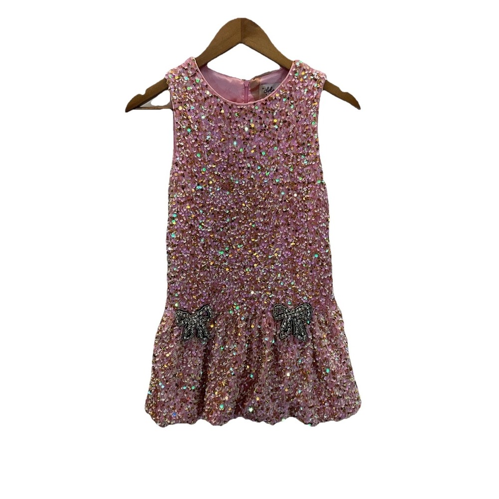 Lola & The Boys "Shimmer" Sequin Dress Pink Bows, Size 10 Easter Spring‎ Cute